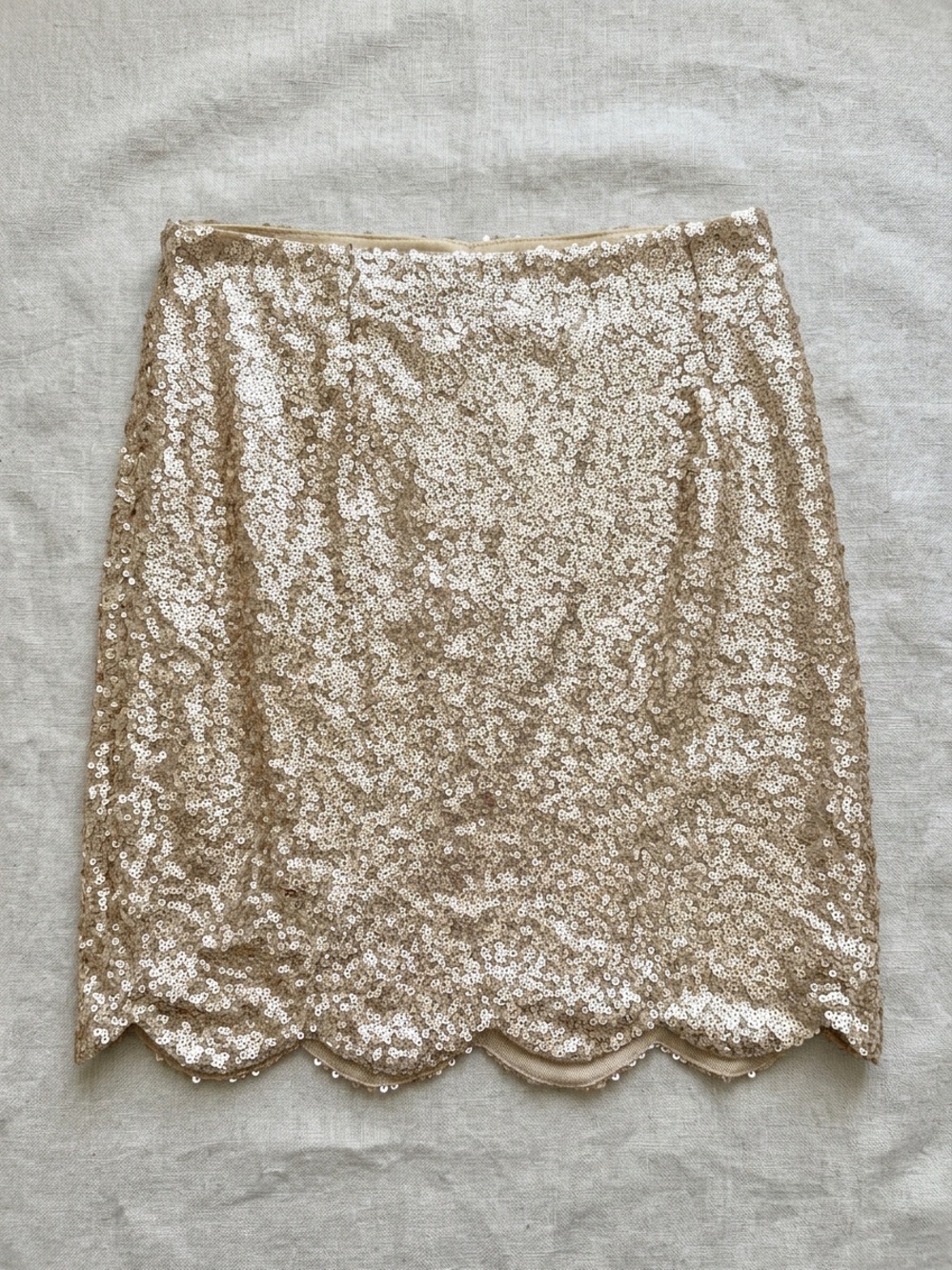 TOBI Champagne Gold Sequin Scalloped Hem Mini Skirt Side Zip Extra Small XS